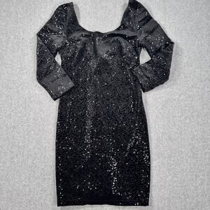 Mimi Chica Low Back Black Velvet Sequin Dress Size Medium 3/4 Sleeve Sheath New